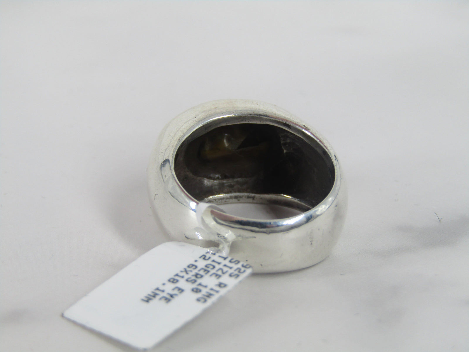 Wide Silver Band Ring With Tiger's Eye Center