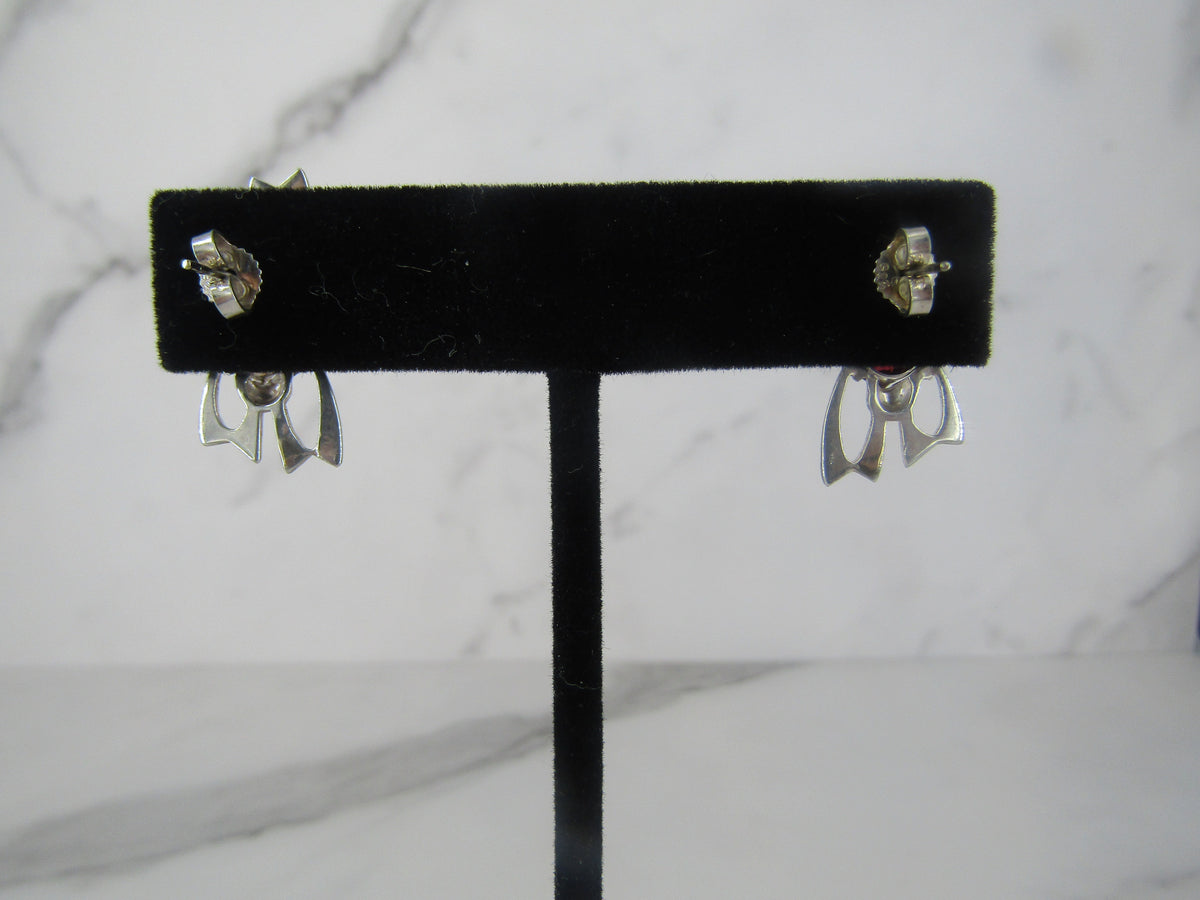 Gold Plated Openwork Studs with Garnet Center Stone