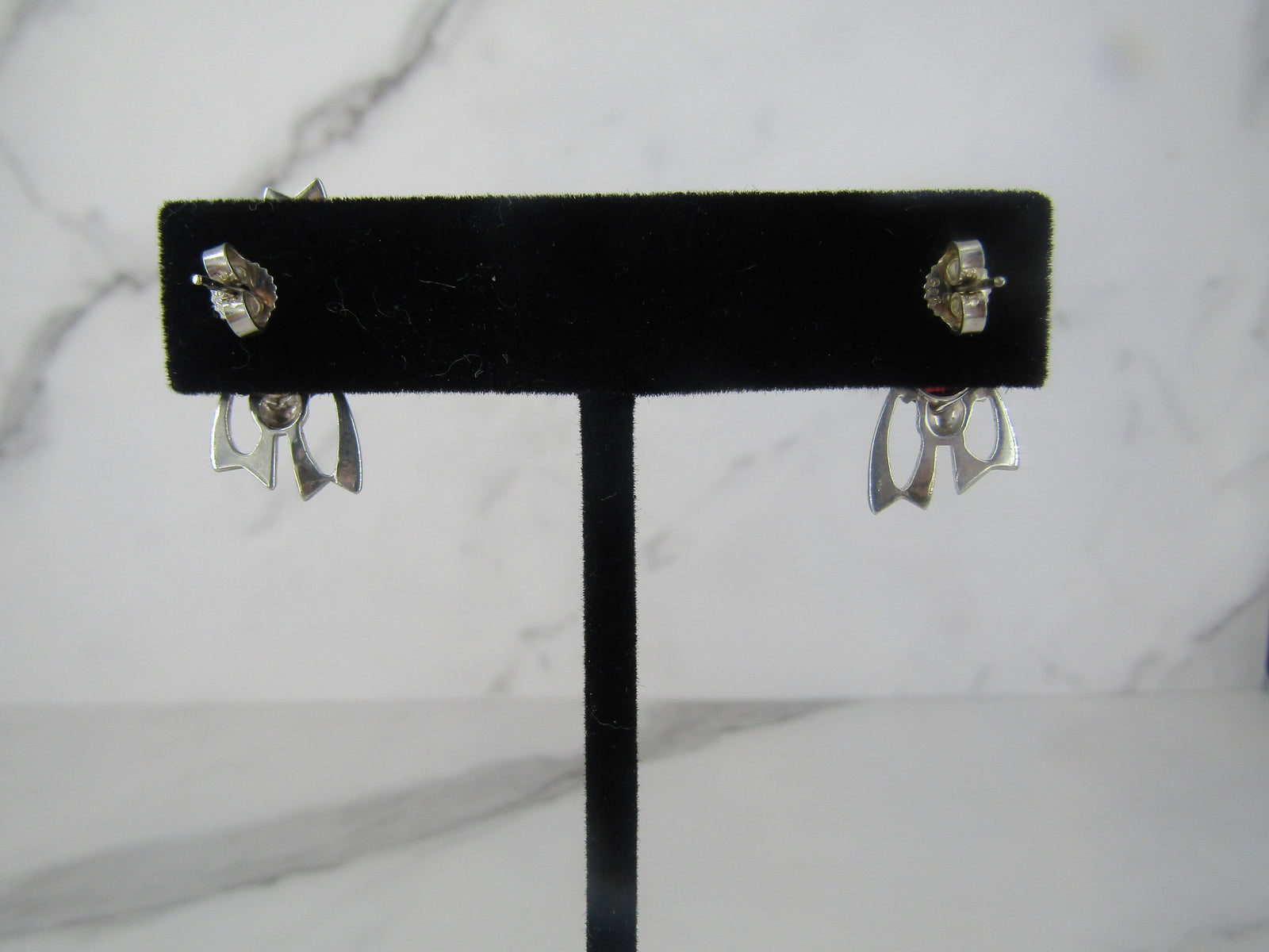 Gold Plated Openwork Studs with Garnet Center Stone