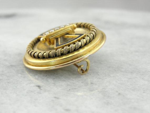 Victorian Seed Pearl Enamel Gold Brooch