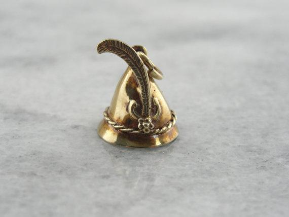 Bavarian, Alps Hat with Feather, Fine Gold Charm