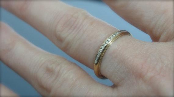 Channel Set Diamond Gold Milgrain Wedding Band