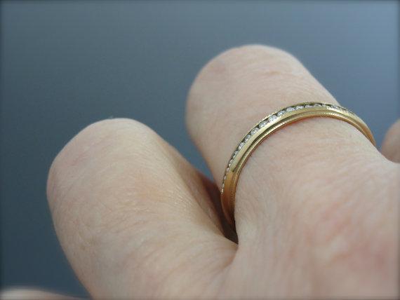 Channel Set Diamond Gold Milgrain Wedding Band