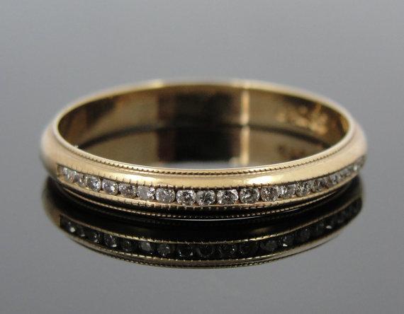 Channel Set Diamond Gold Milgrain Wedding Band