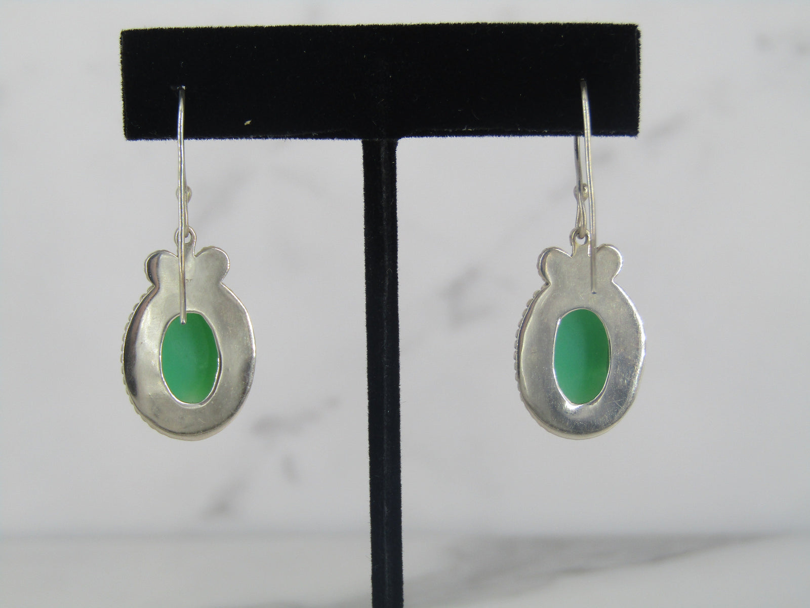Sterling Silver Chrysoprase Oval Rope Accent Earrings