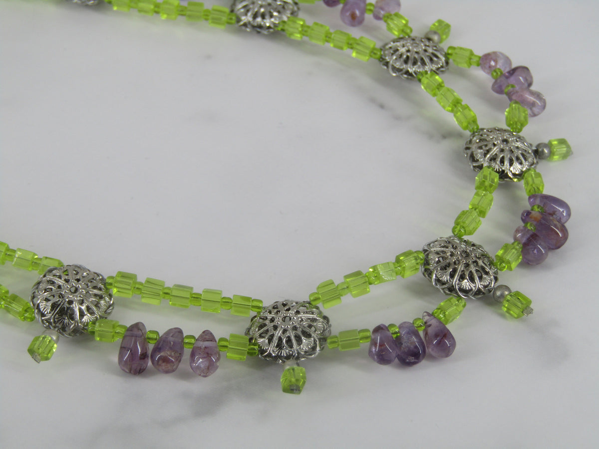 Peridot and Amethyst Beaded Double Strand Necklace