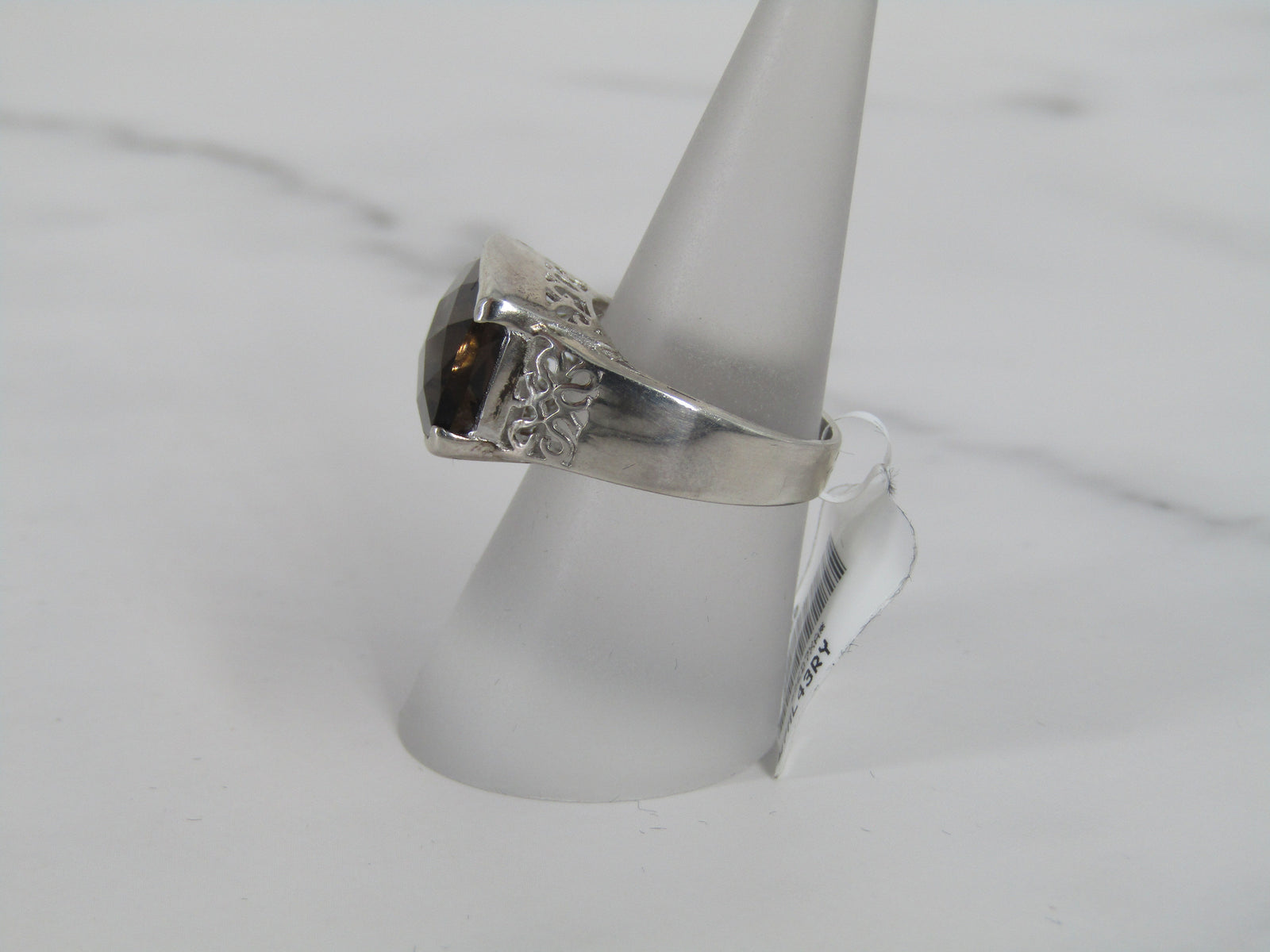 Open Work Silver Ring With Smoky Quartz Center