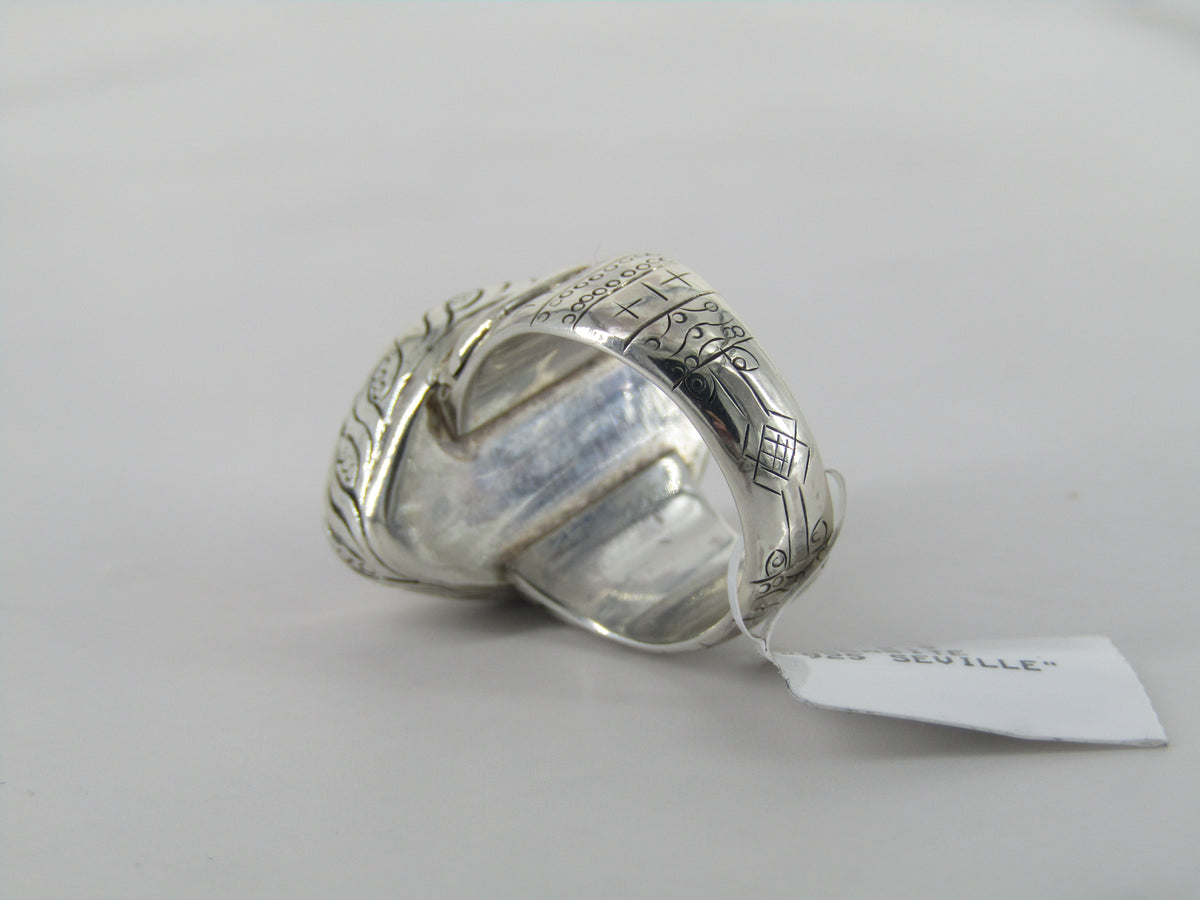 Organic Shape Marcasite Ring with Engraved Patterns Surrounding the Band