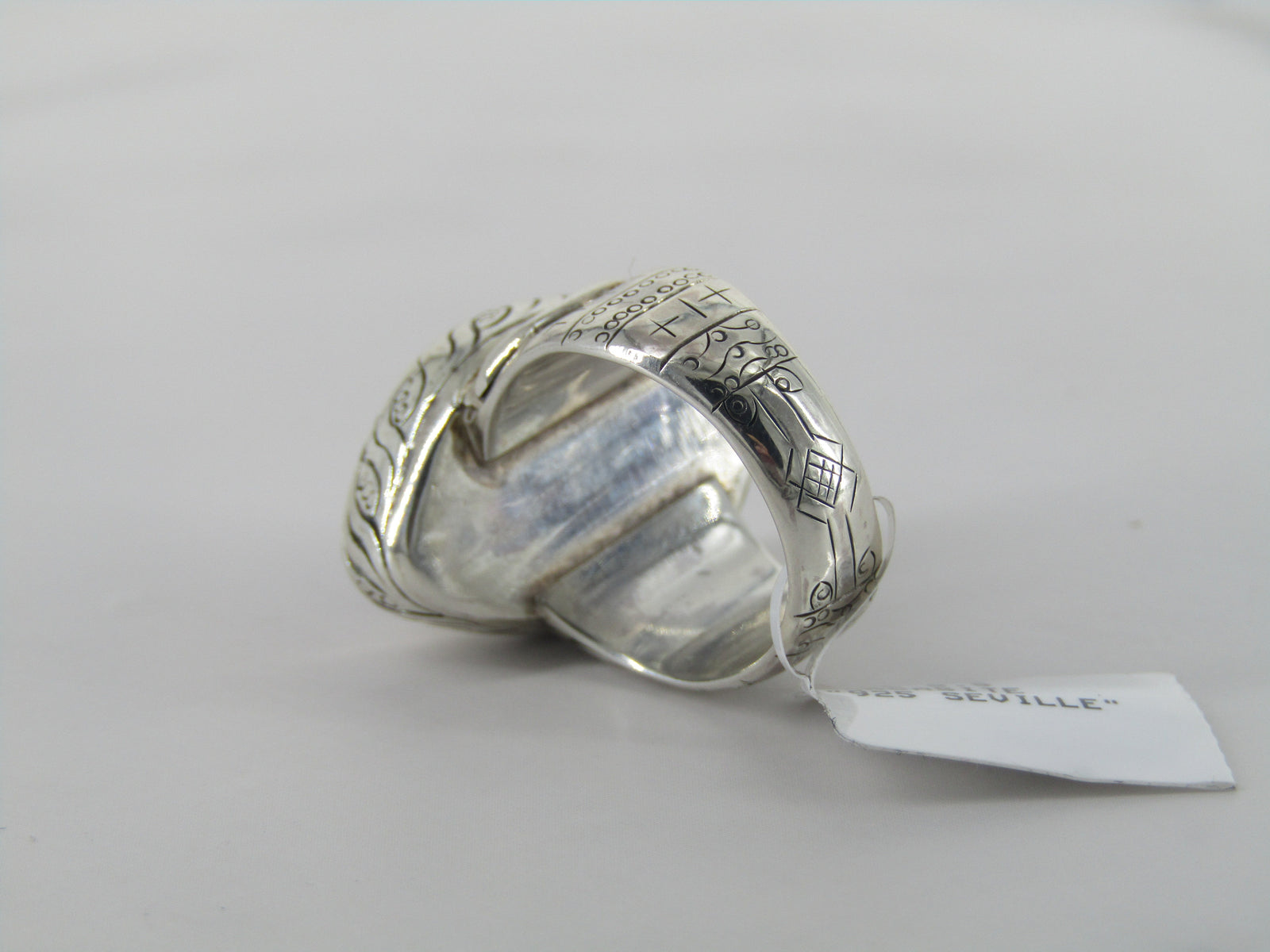 Organic Shape Marcasite Ring with Engraved Patterns Surrounding the Band