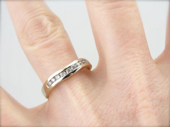 White Gold Curved Channel Set Diamond Wedding Band