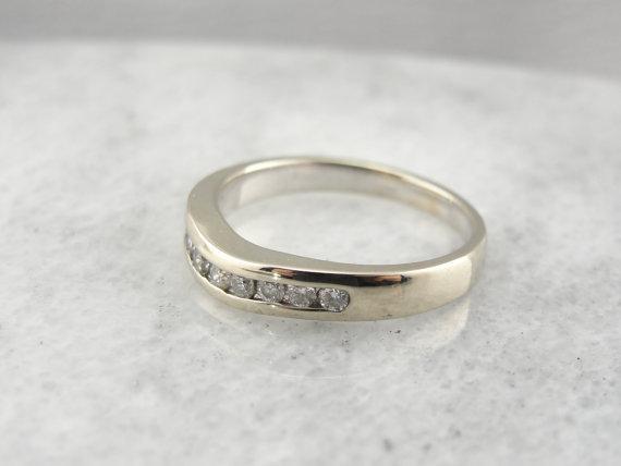 White Gold Curved Channel Set Diamond Wedding Band