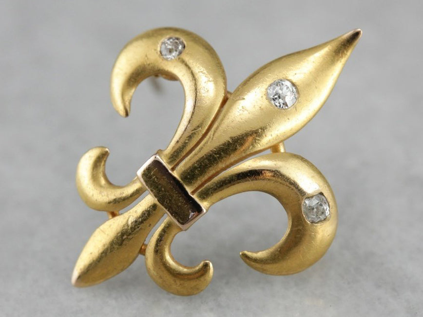 Victorian Fleur de Lis Watch Pin with Diamonds