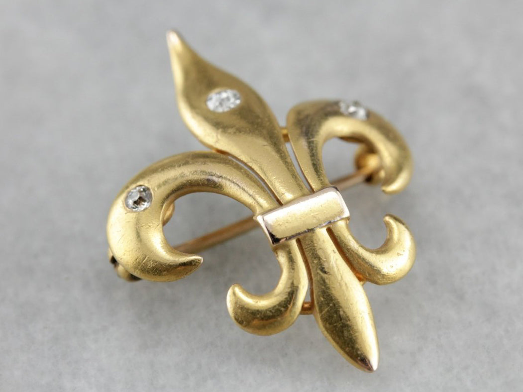 Victorian Fleur de Lis Watch Pin with Diamonds