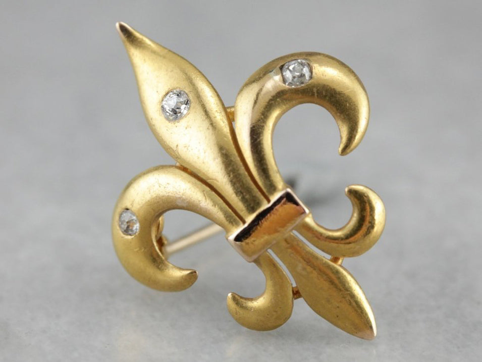 Victorian Fleur de Lis Watch Pin with Diamonds