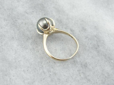 Gray Pearl Solitaire Cocktail Ring