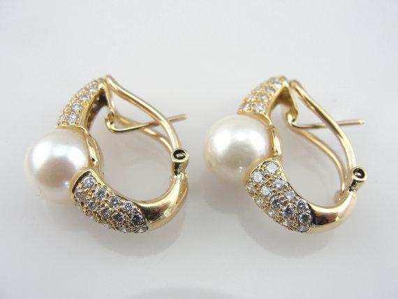 Diamonds and Mabe Pearl Earrings in Fine Gold