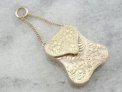 Fine Gold Engraved Purse Locket or Pendant