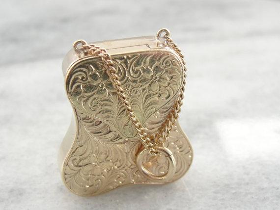 Fine Gold Engraved Purse Locket or Pendant