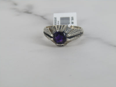 Hammered Finish Silver Ring With Amethyst Center