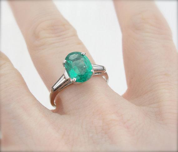 Emerald and Diamond Platinum Ring