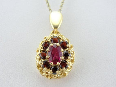 Gorgeous Pink and Ruby Cluster Pendant