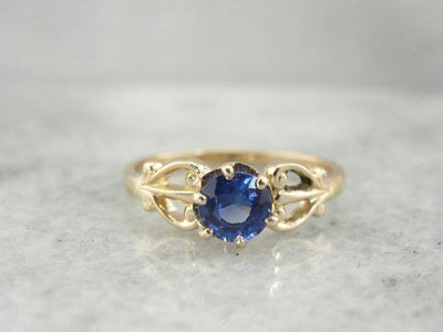 Blue Sapphire in Vintage Rose Gold Setting