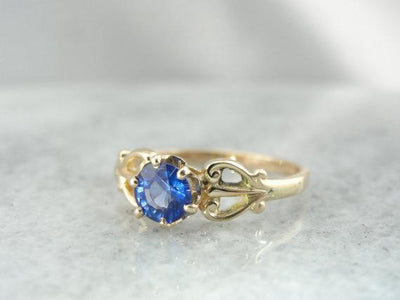 Blue Sapphire in Vintage Rose Gold Setting