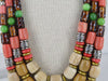 Coral And Glass Wood Beaded Necklace