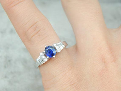 Fine Ceylon Sapphire, Platinum and Diamond Lady's Ring