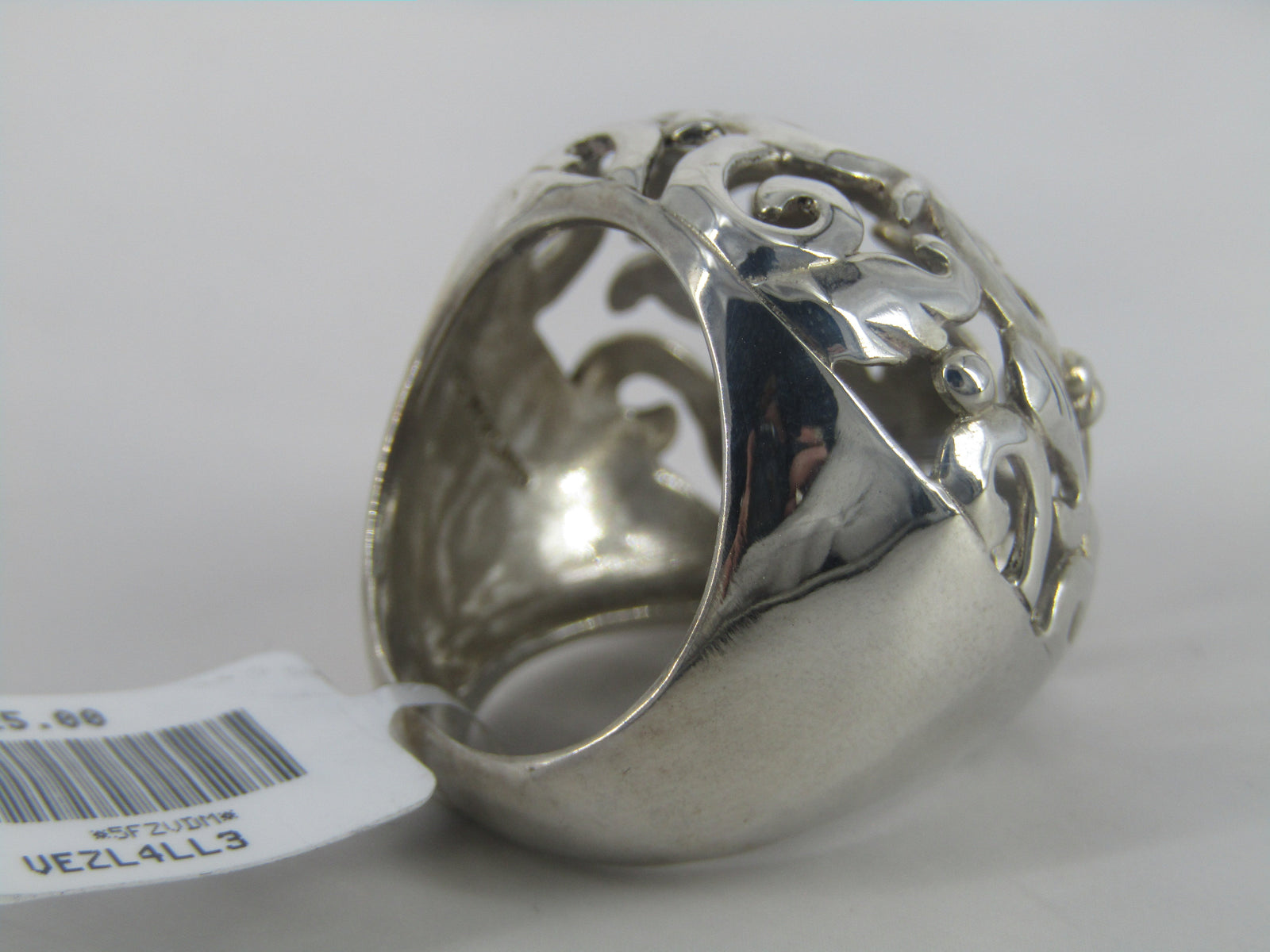 Open Work Swirl Designed Round Domed Silver Ring