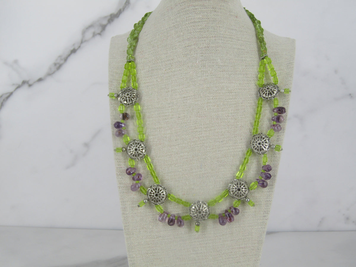 Peridot and Amethyst Beaded Double Strand Necklace