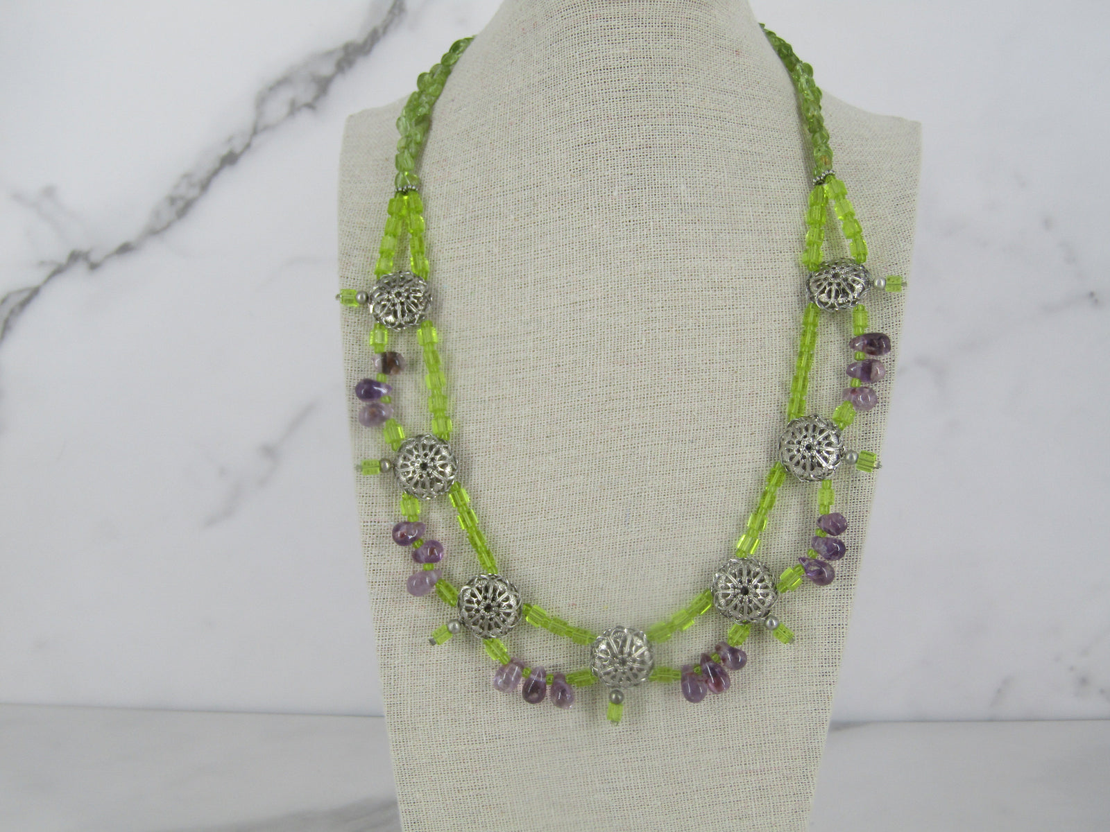 Peridot and Amethyst Beaded Double Strand Necklace