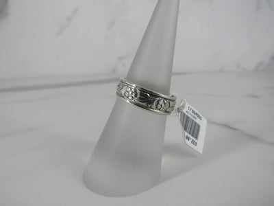 Small Floral Engraved Silver Band Ring
