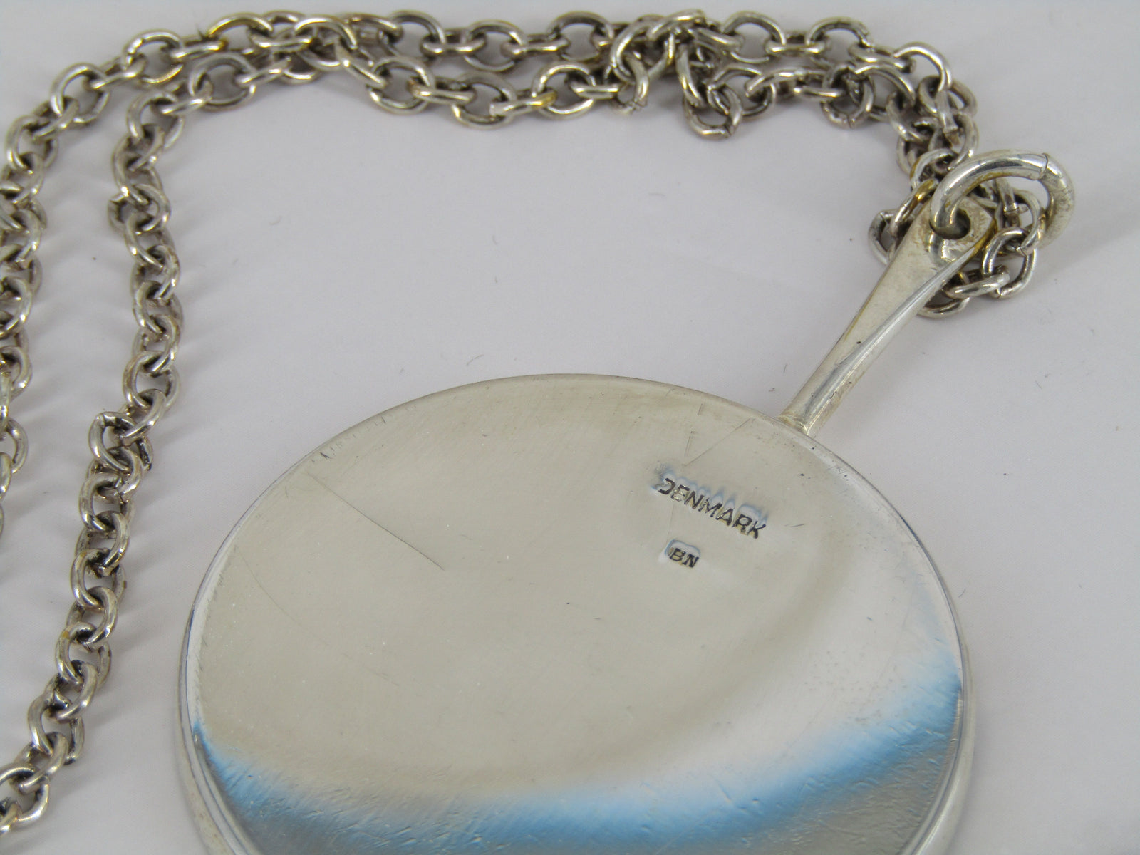 Silver Enamel Medallion Pendant Necklace With Oval Link Chain