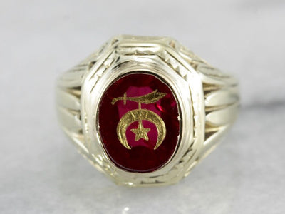 Retro Era Men's Shriners Club Statement Ring, Masonic or Fraternal Collectors Item