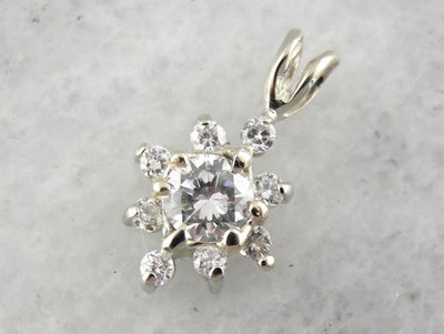 Diamond Snowflake, Sparkling Diamond Pendant in White Gold