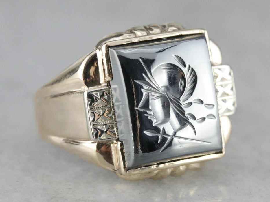 Retro Era Hematite Intaglio Statement Ring - Main Image