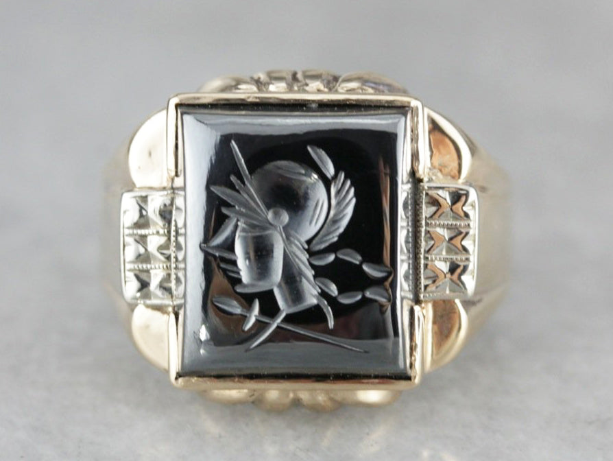 Retro Era Hematite Intaglio Statement Ring