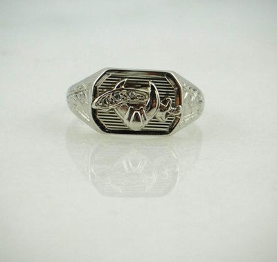 Vintage Diamond Shriner's White Gold Pinky Ring