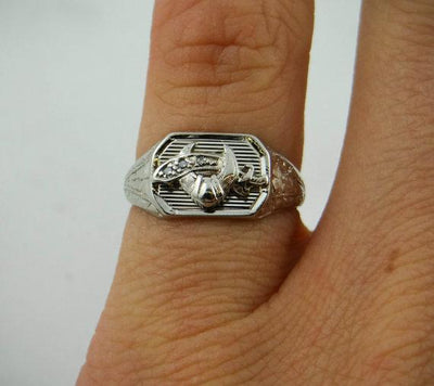 Vintage Diamond Shriner's White Gold Pinky Ring