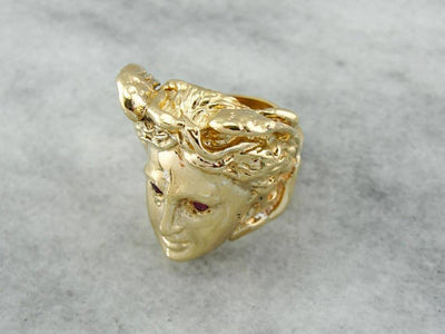 Classical Greek Goddess Statement Ring with Ruby Accents