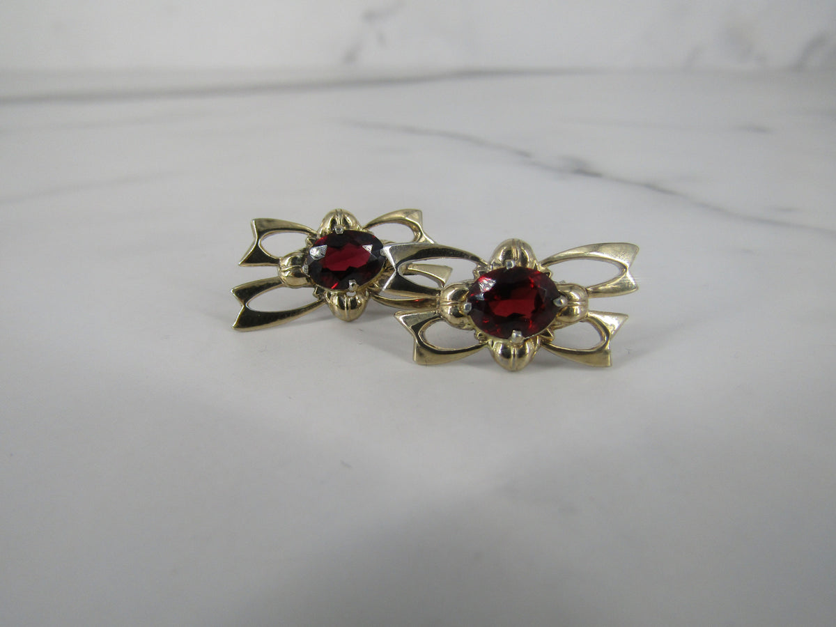 Gold Plated Openwork Studs with Garnet Center Stone
