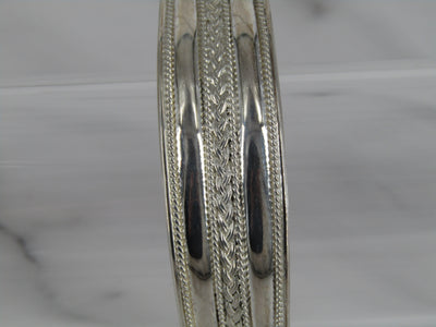 Wide Sterling Silver Cuff With Rope Designs Throughout