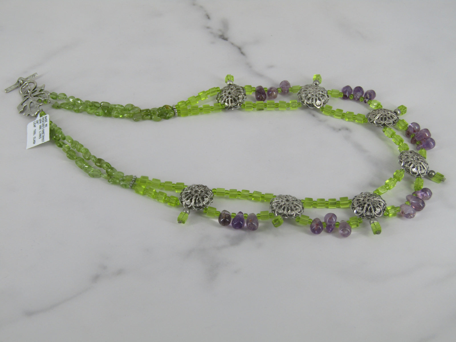 Peridot and Amethyst Beaded Double Strand Necklace