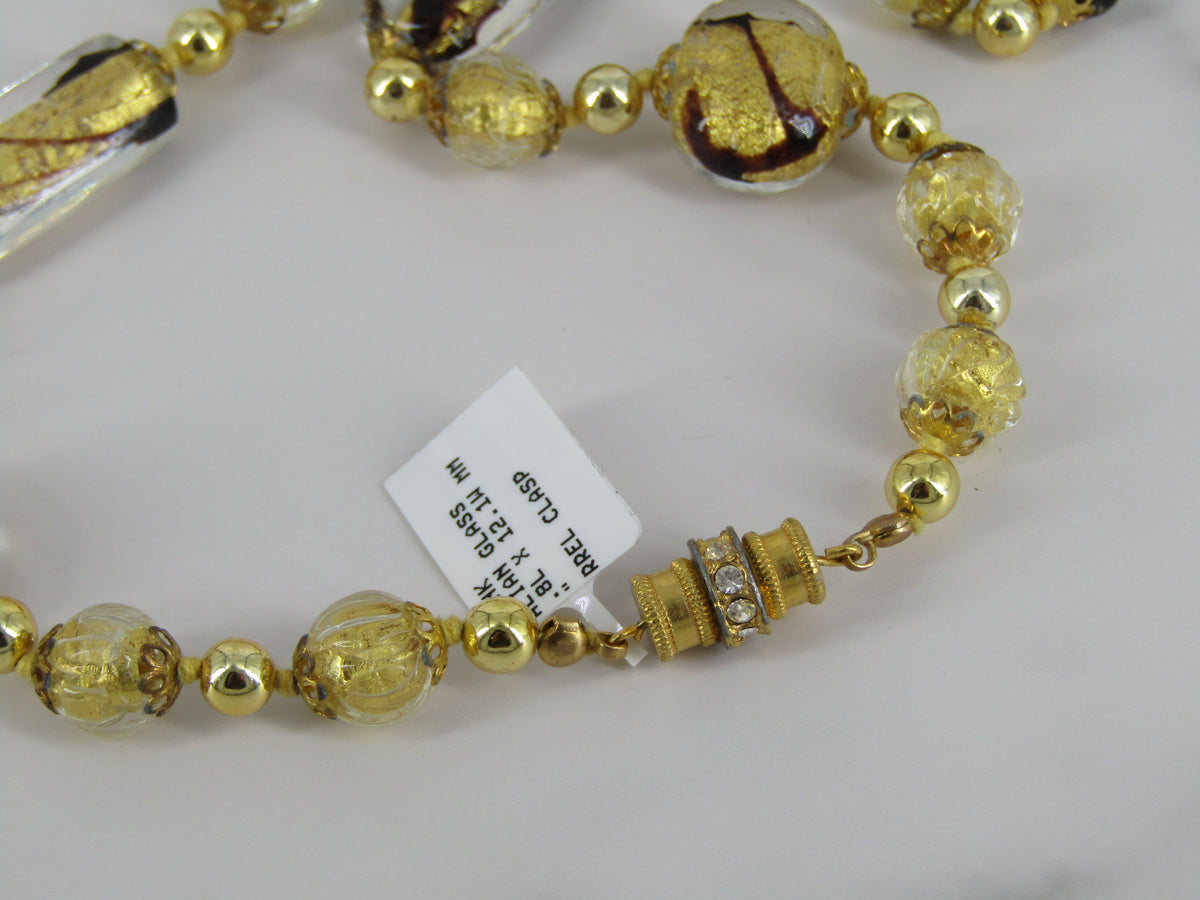 Gold And Brown Swirl Italian Glass Bead Necklace