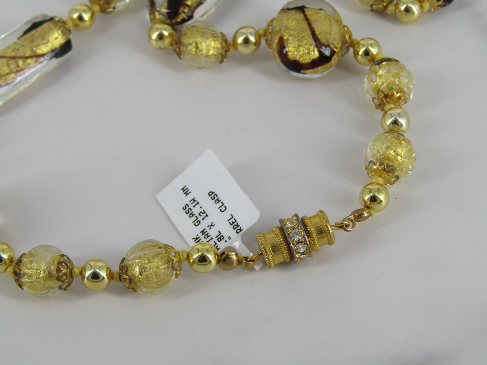 Gold And Brown Swirl Italian Glass Bead Necklace