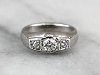 Retro Era Three Stone Diamond Engagement Ring with Great Shine