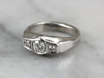 Retro Era Three Stone Diamond Engagement Ring with Great Shine