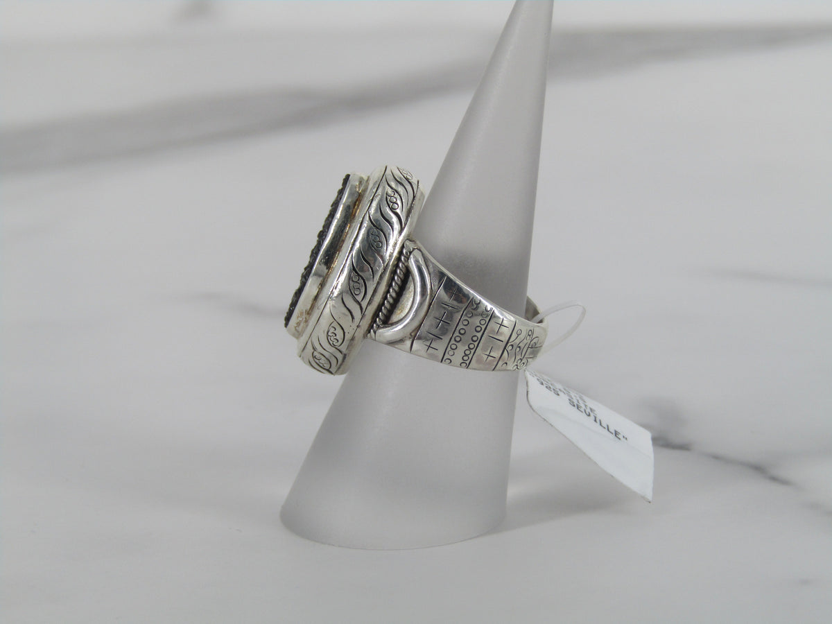 Organic Shape Marcasite Ring with Engraved Patterns Surrounding the Band