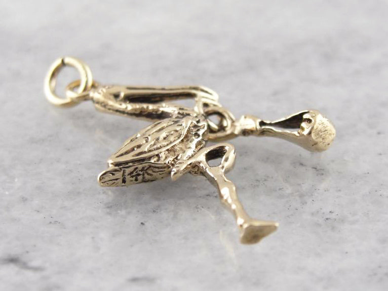 The Stork is Here, Vintage Stork Delivery Charm or Pendant, Baby Shower Keepsake
